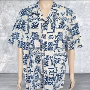 Tribal Southwestern Hawaiian Shirt Mens 2XL Blue Geometric Tropical Vintage USA